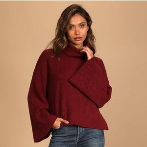 Lulu’s Fireside Chats Wine Red Knit Turtleneck Sweater